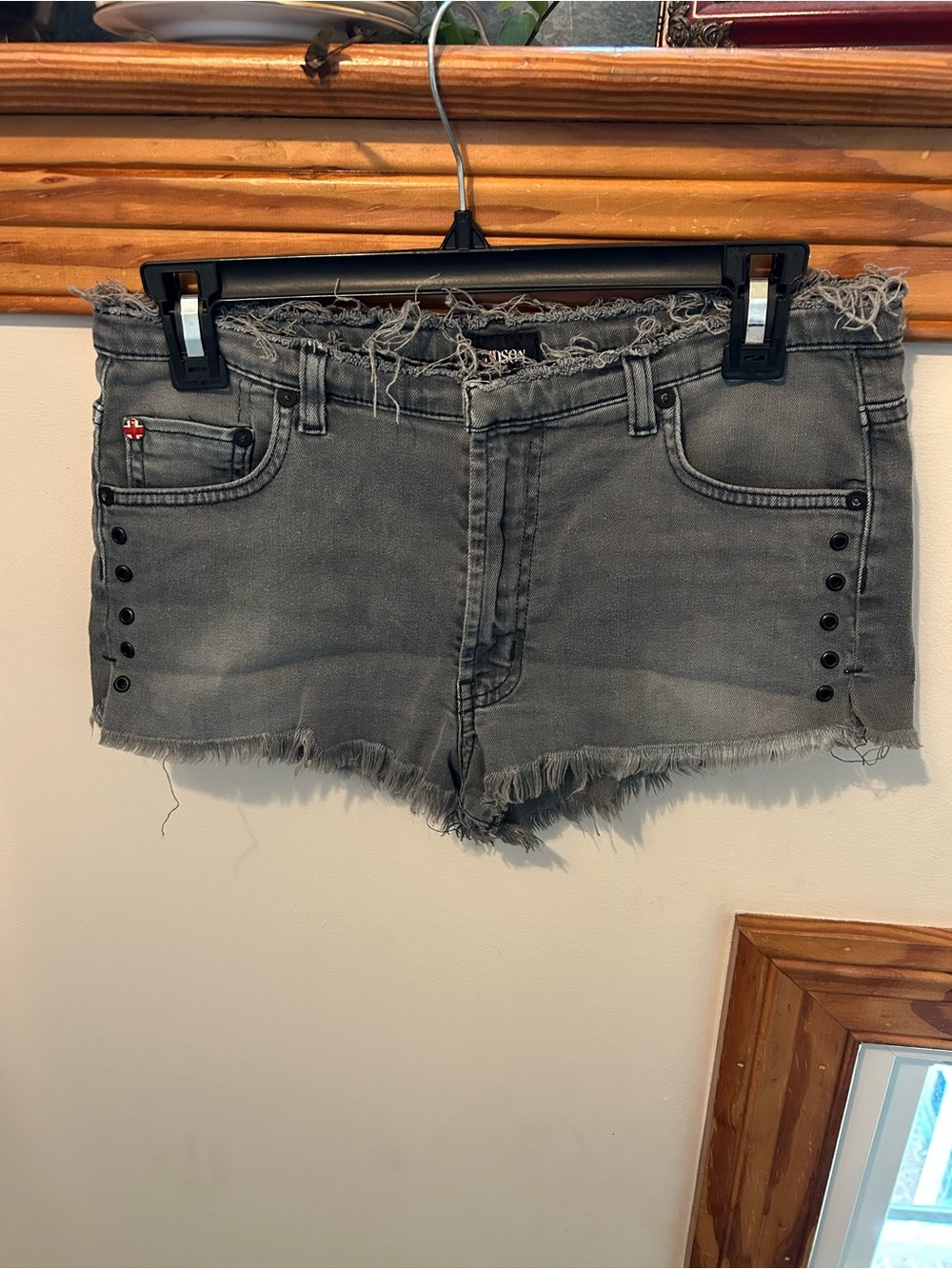 Hudson Jeans Distressed Gray Frayed Hem Denim Shorts